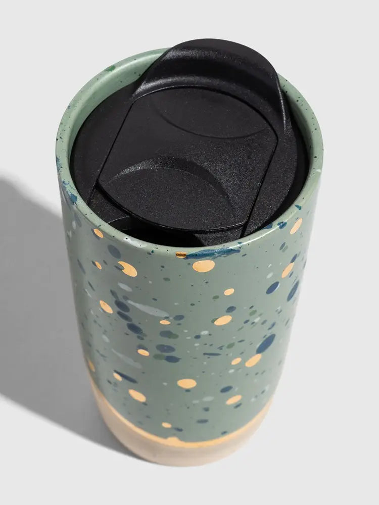 Green FLAWED 10 oz. Stoneware Travel Non-Metallic Insulated Mug Tumbler